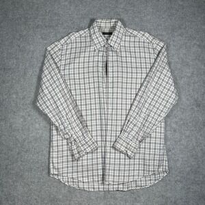 Canali button down Shirt Mens Large White Plaid grid Long Sleeve Cotton Luxury